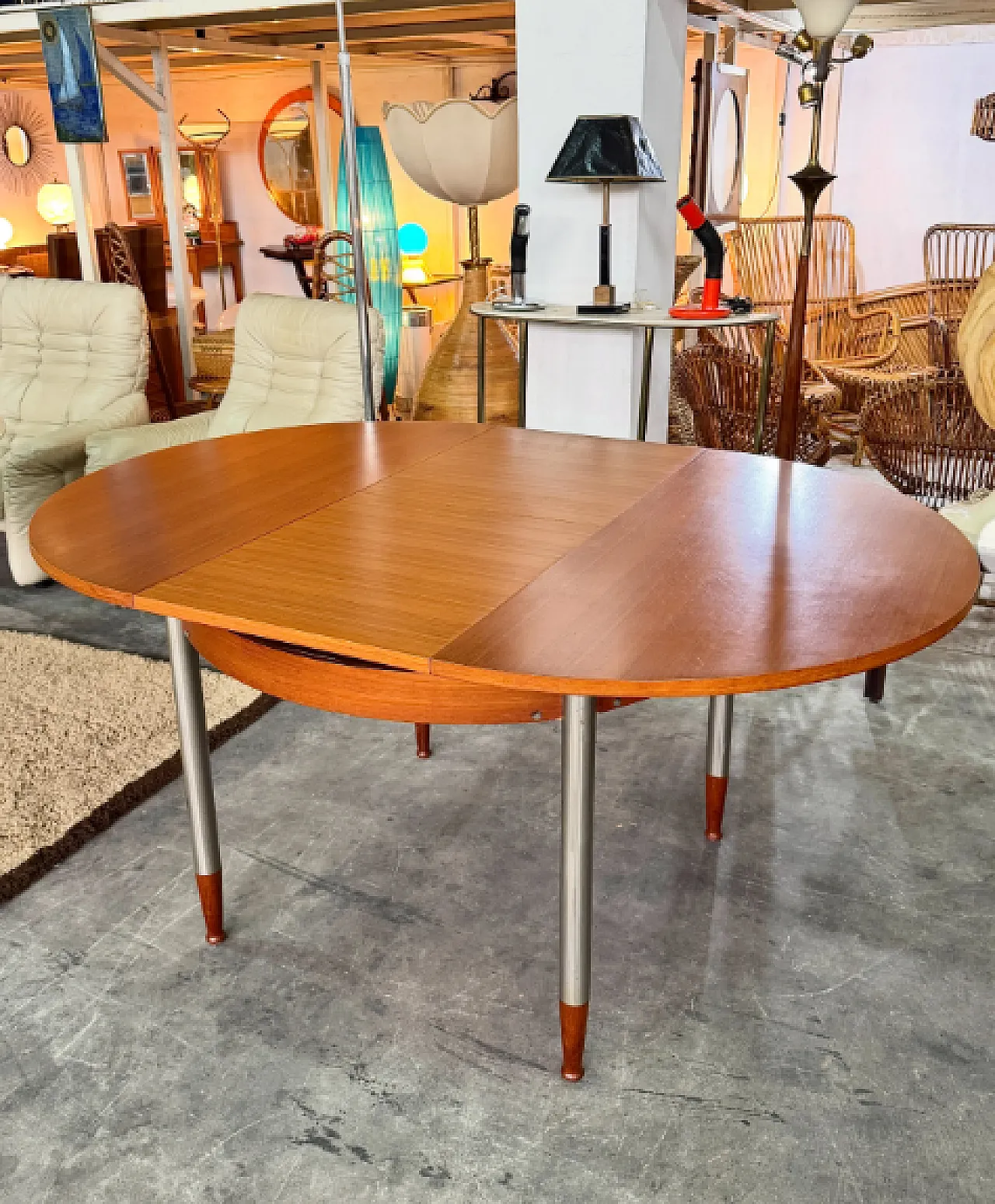 Extendable table in teak wood and satin metal, 1960s 2