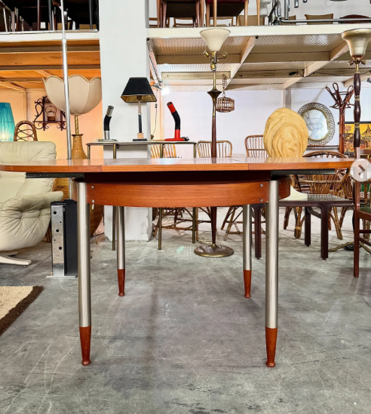 Extendable table in teak wood and satin metal, 1960s 3