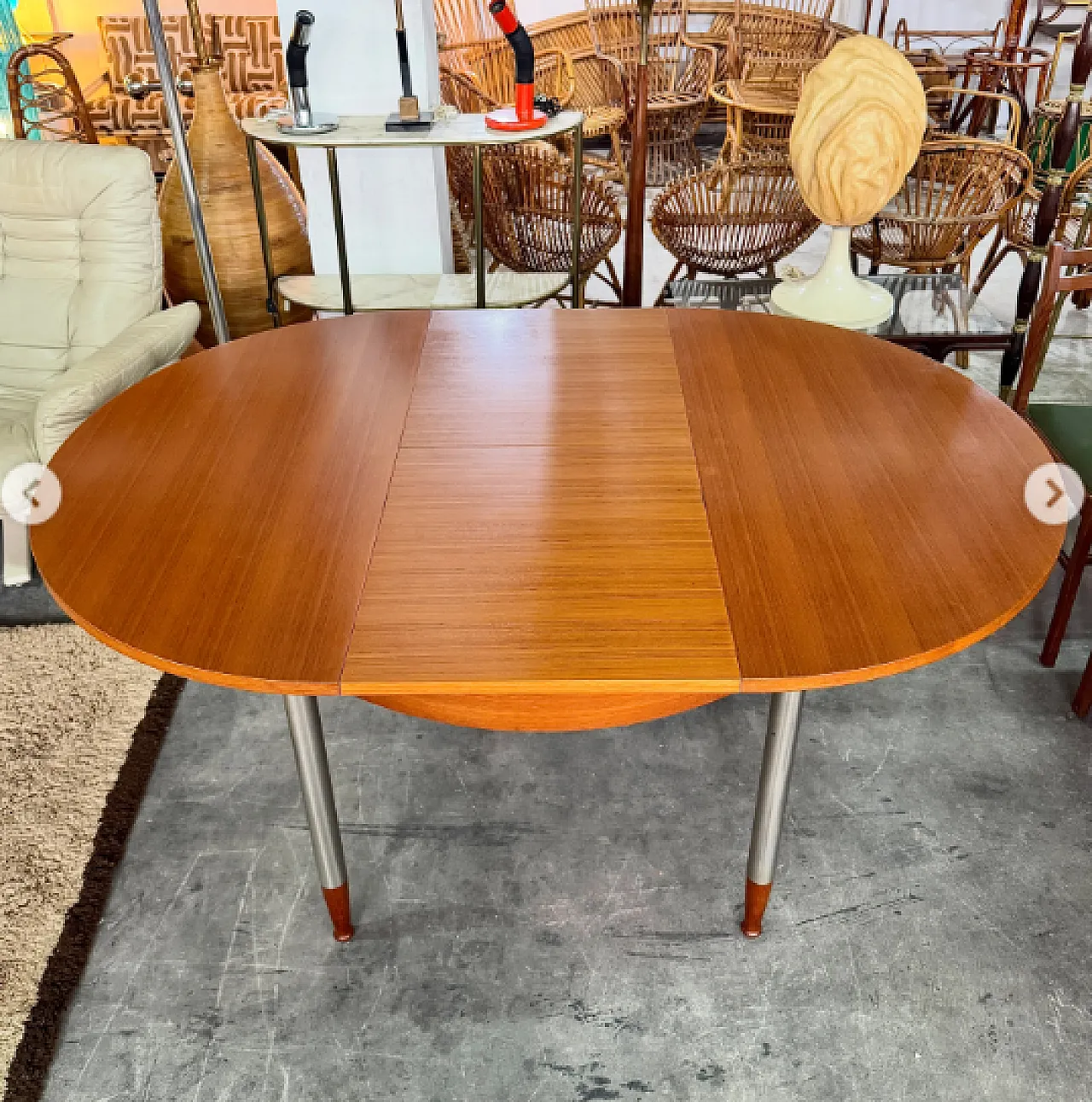 Extendable table in teak wood and satin metal, 1960s 4