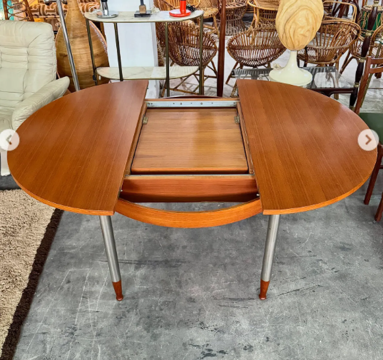 Extendable table in teak wood and satin metal, 1960s 5