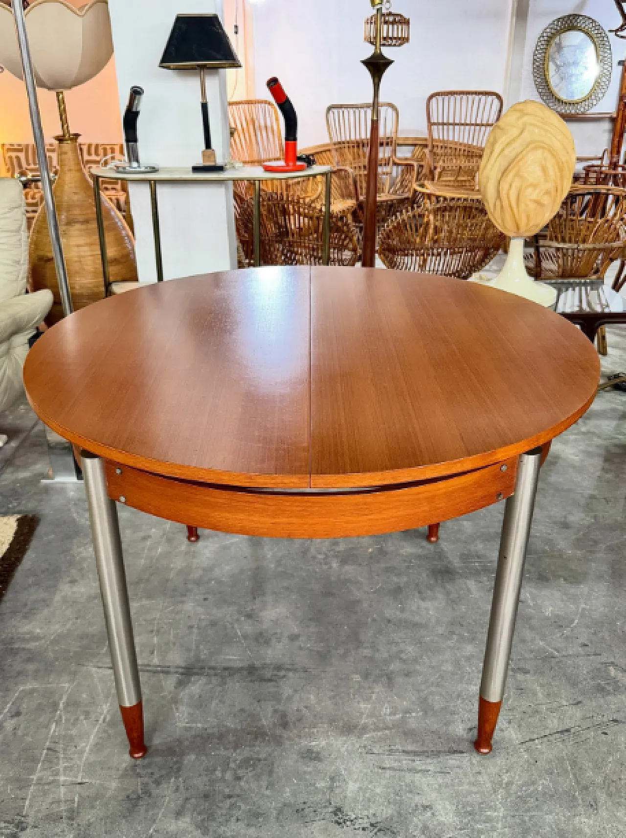 Extendable table in teak wood and satin metal, 1960s 7