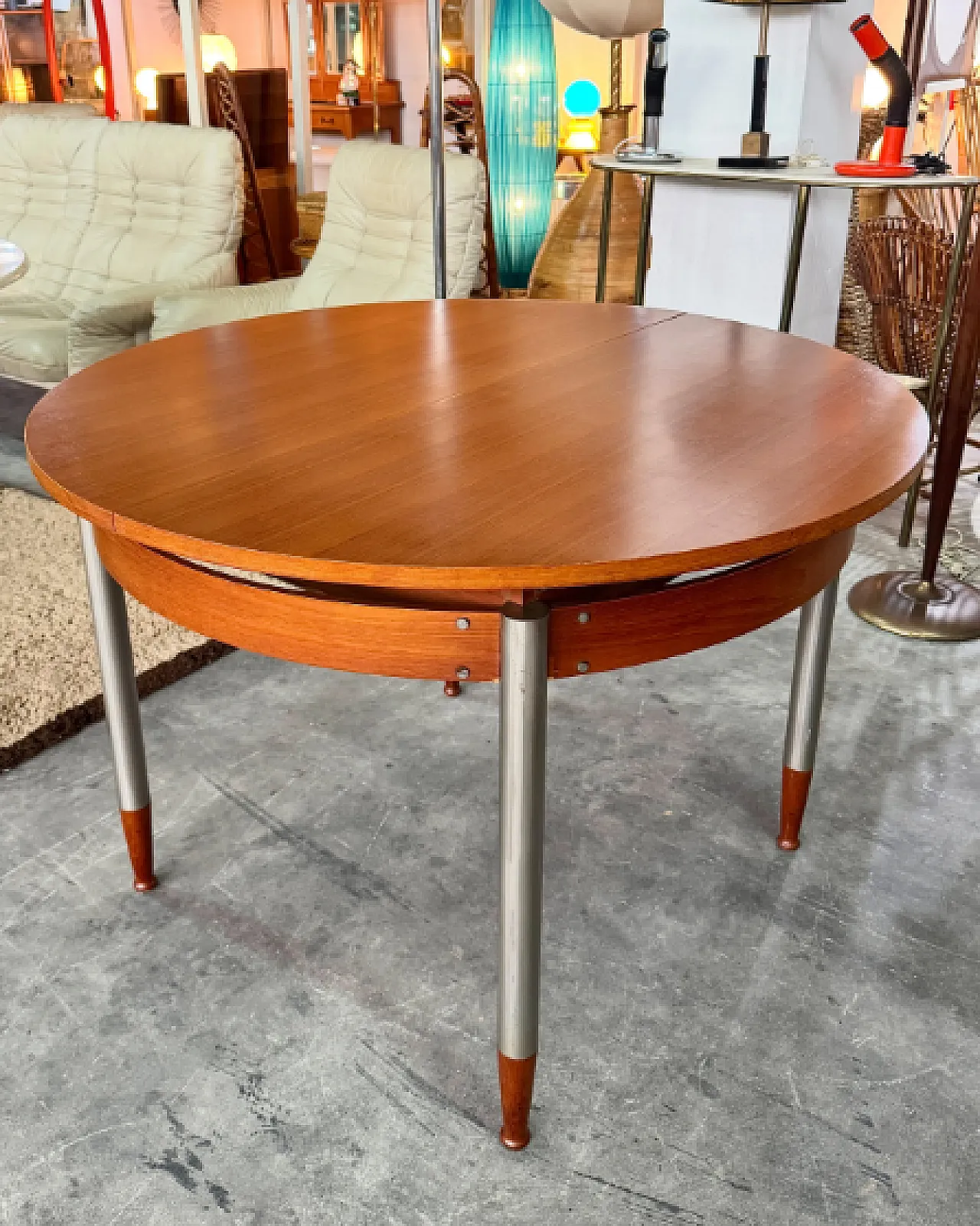 Extendable table in teak wood and satin metal, 1960s 8