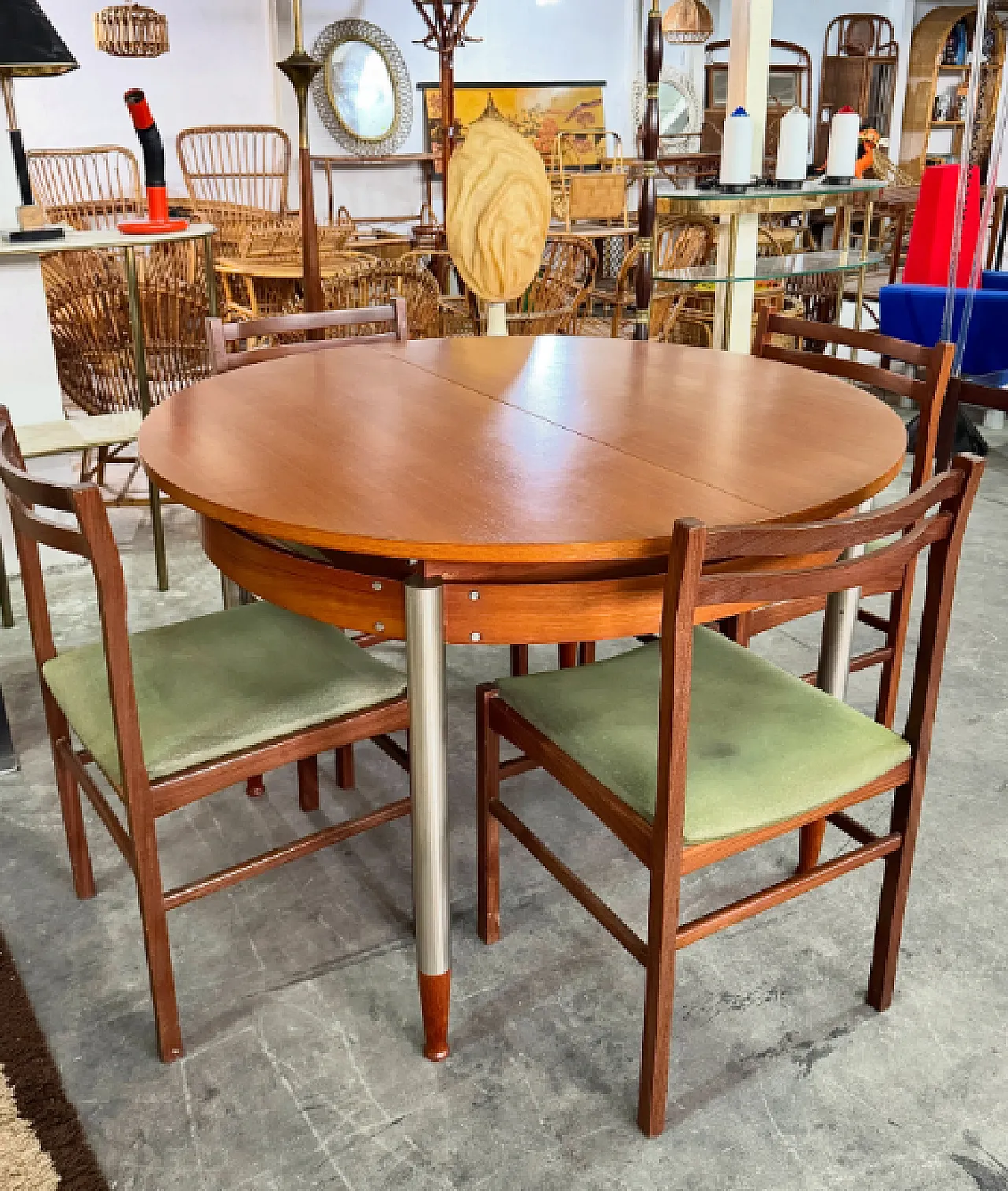 Extendable table in teak wood and satin metal, 1960s 9