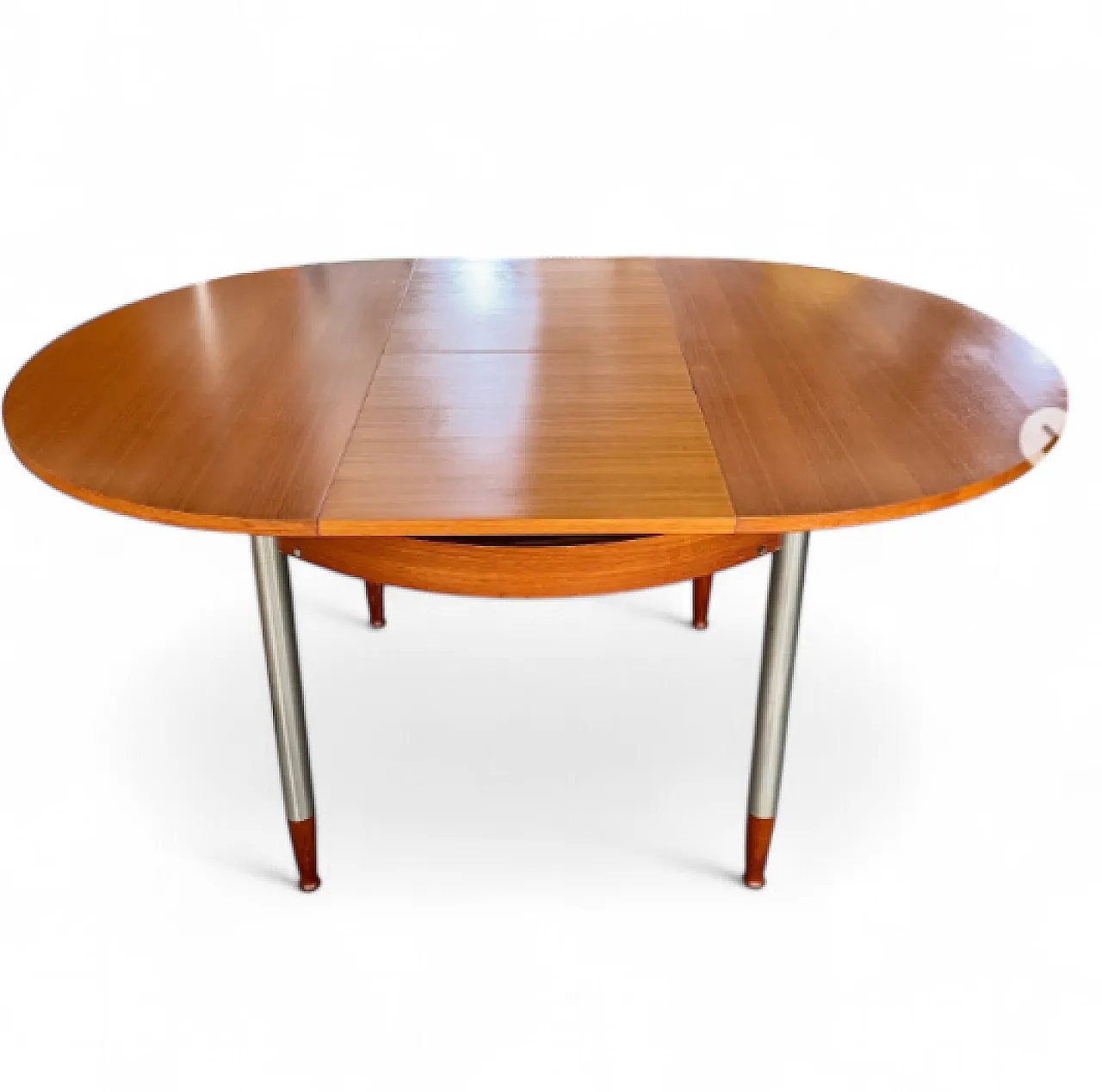 Extendable table in teak wood and satin metal, 1960s 10