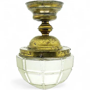 Early 20th Century Art Nouveau Pendant Lamp in Brass and Glass, Austria-Hungary
