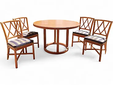 Round extendable table and 4 chairs by Lyda Levi  for McGuire, 80s