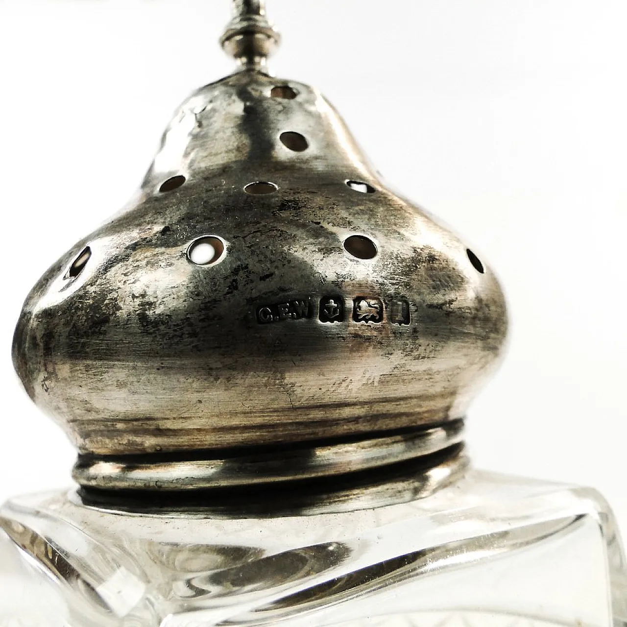 Zuccheriera Art Déco in cristallo e argento, proveniente da Powder, Regno Unito, anni '30. 3