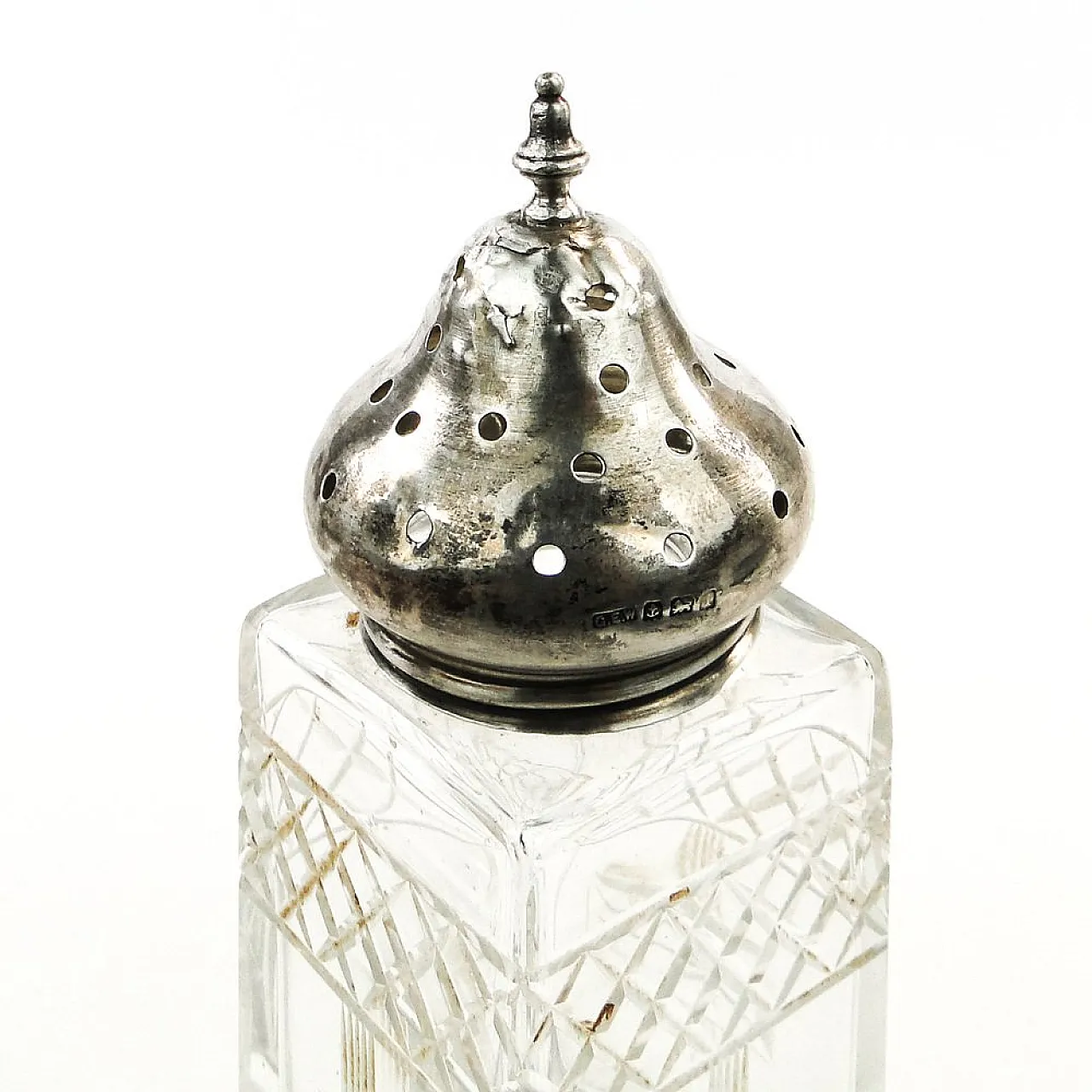 Zuccheriera Art Déco in cristallo e argento, proveniente da Powder, Regno Unito, anni '30. 7