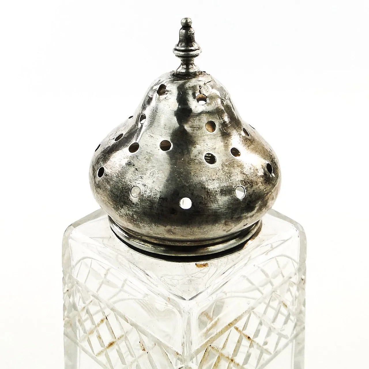 Zuccheriera Art Déco in cristallo e argento, proveniente da Powder, Regno Unito, anni '30. 9
