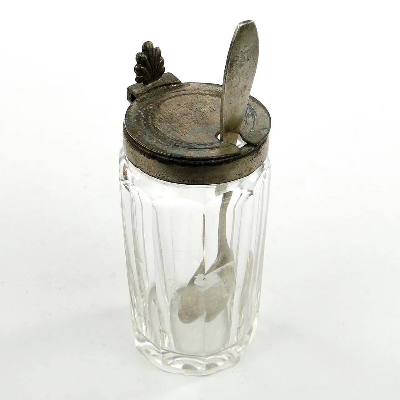 Contenitore per senape Biedermeier tedesco con cucchiaino, anni '30, set da 2 1