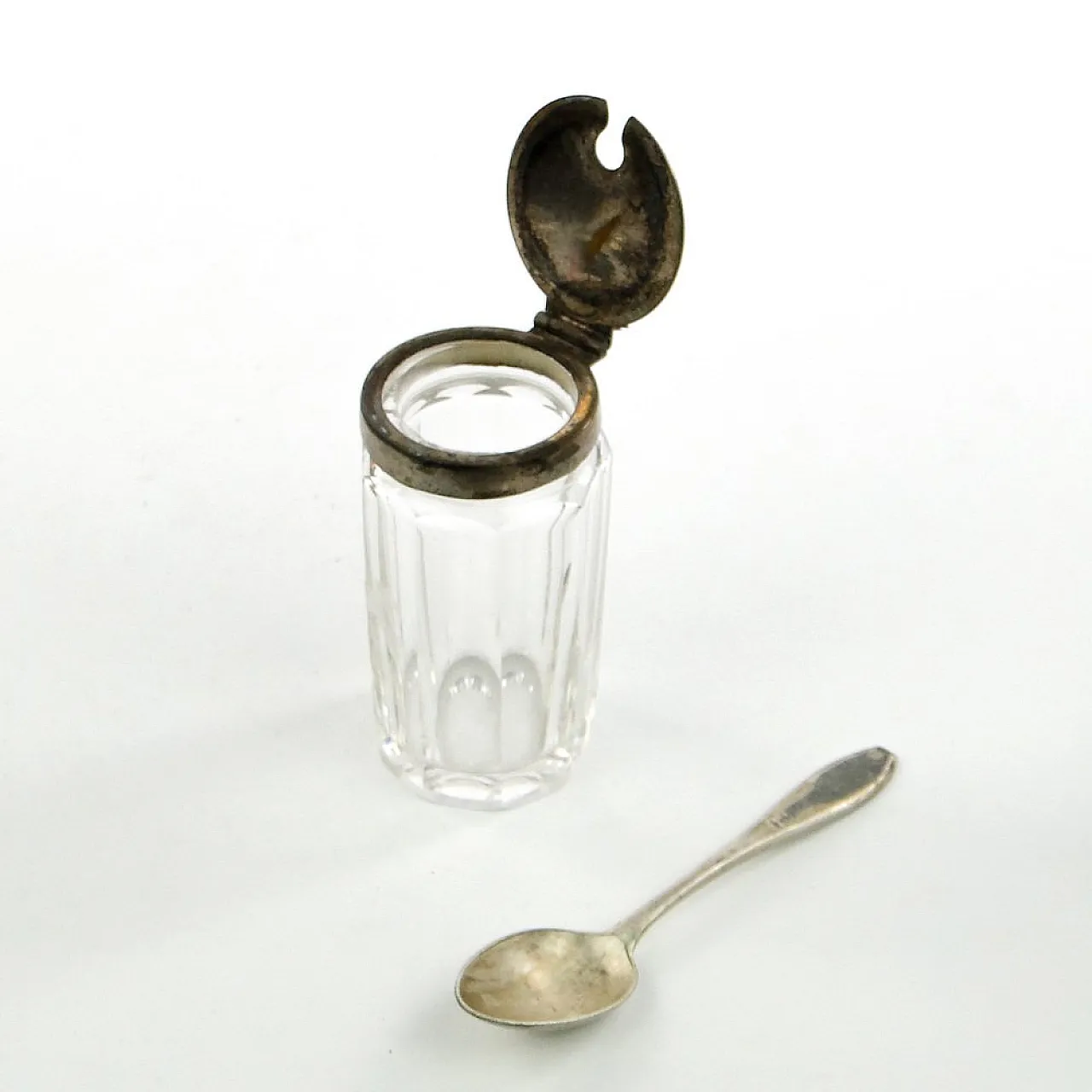 Contenitore per senape Biedermeier tedesco con cucchiaino, anni '30, set da 2 3