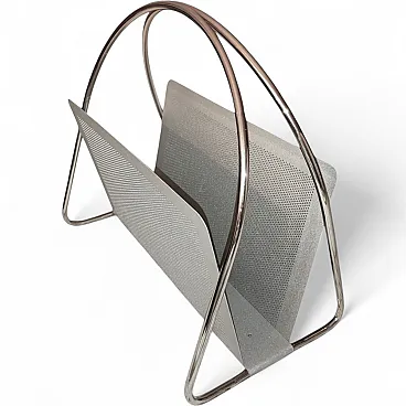 Magazine rack Marius Mascagni in perforated and tubular metal, 1960s