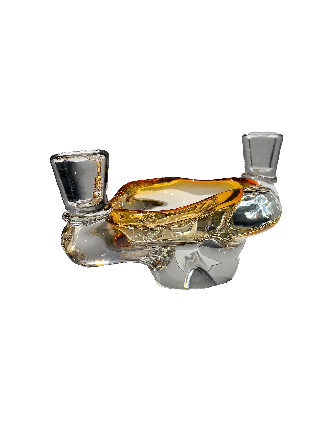 Murano glass ashtray with 2 candle holders, amber and clear, 1960s 1
