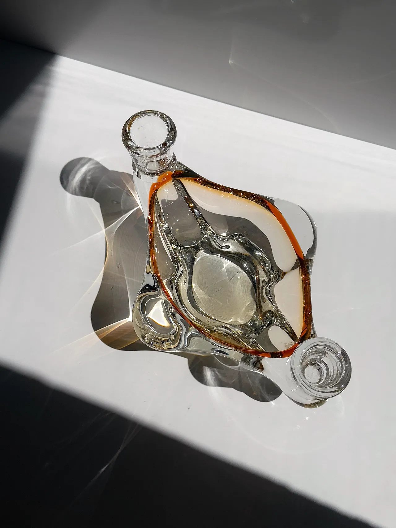 Murano glass ashtray with 2 candle holders, amber and clear, 1960s 3