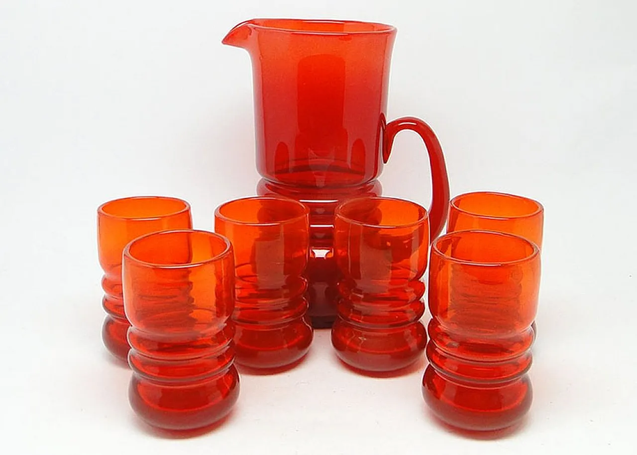 Servizio da succo postmoderno della vetreria Barbara, Polonia, anni '70, set da 7 pezzi 2