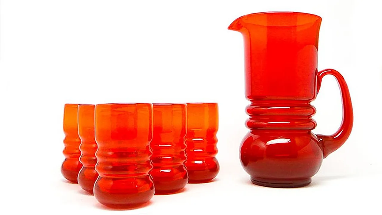 Servizio da succo postmoderno della vetreria Barbara, Polonia, anni '70, set da 7 pezzi 7
