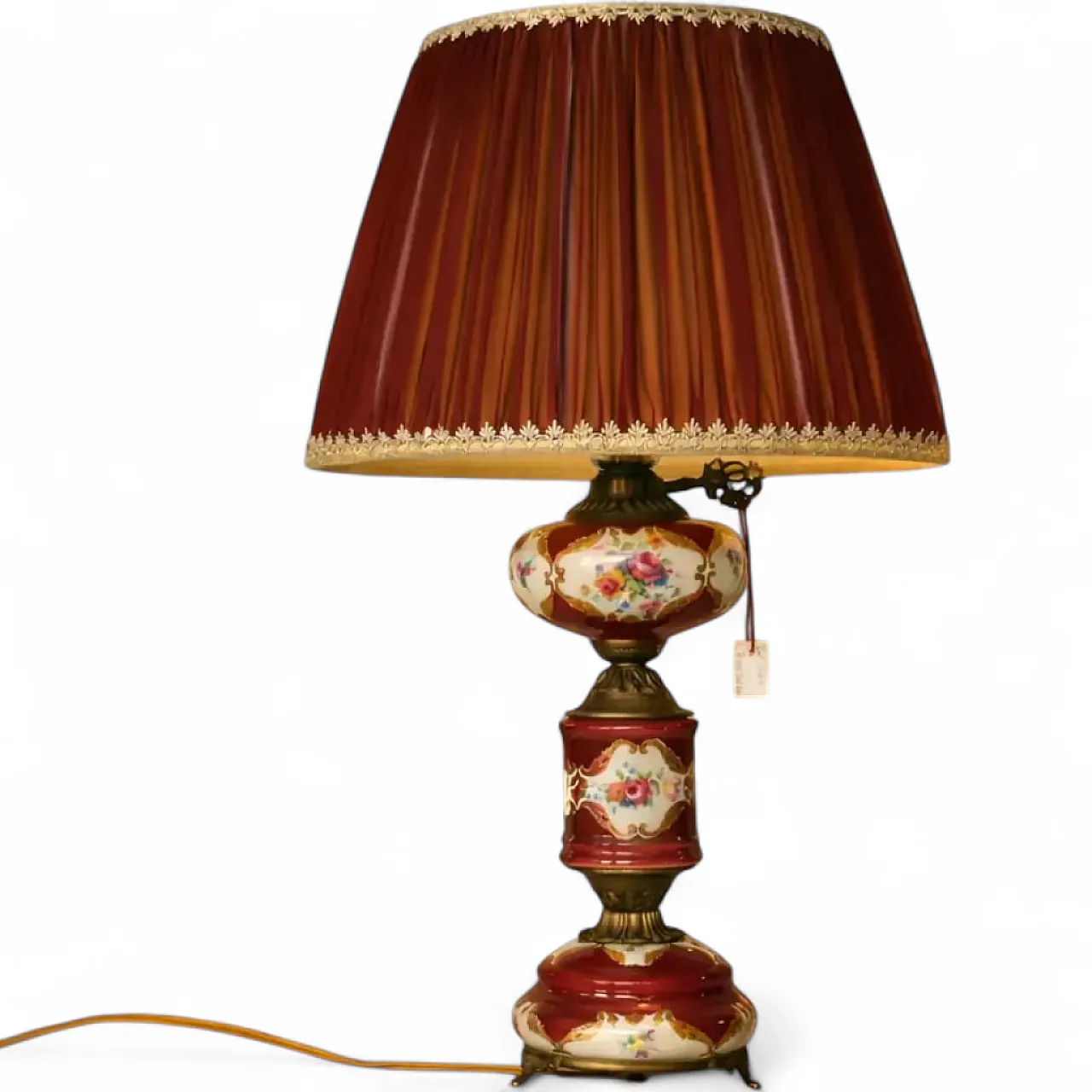 Lampada Da Tavola In Porcellana Dipinta E Bronzo Dorato, anni '50 8