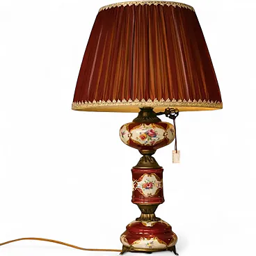 Lampada Da Tavola In Porcellana Dipinta E Bronzo Dorato, anni '50