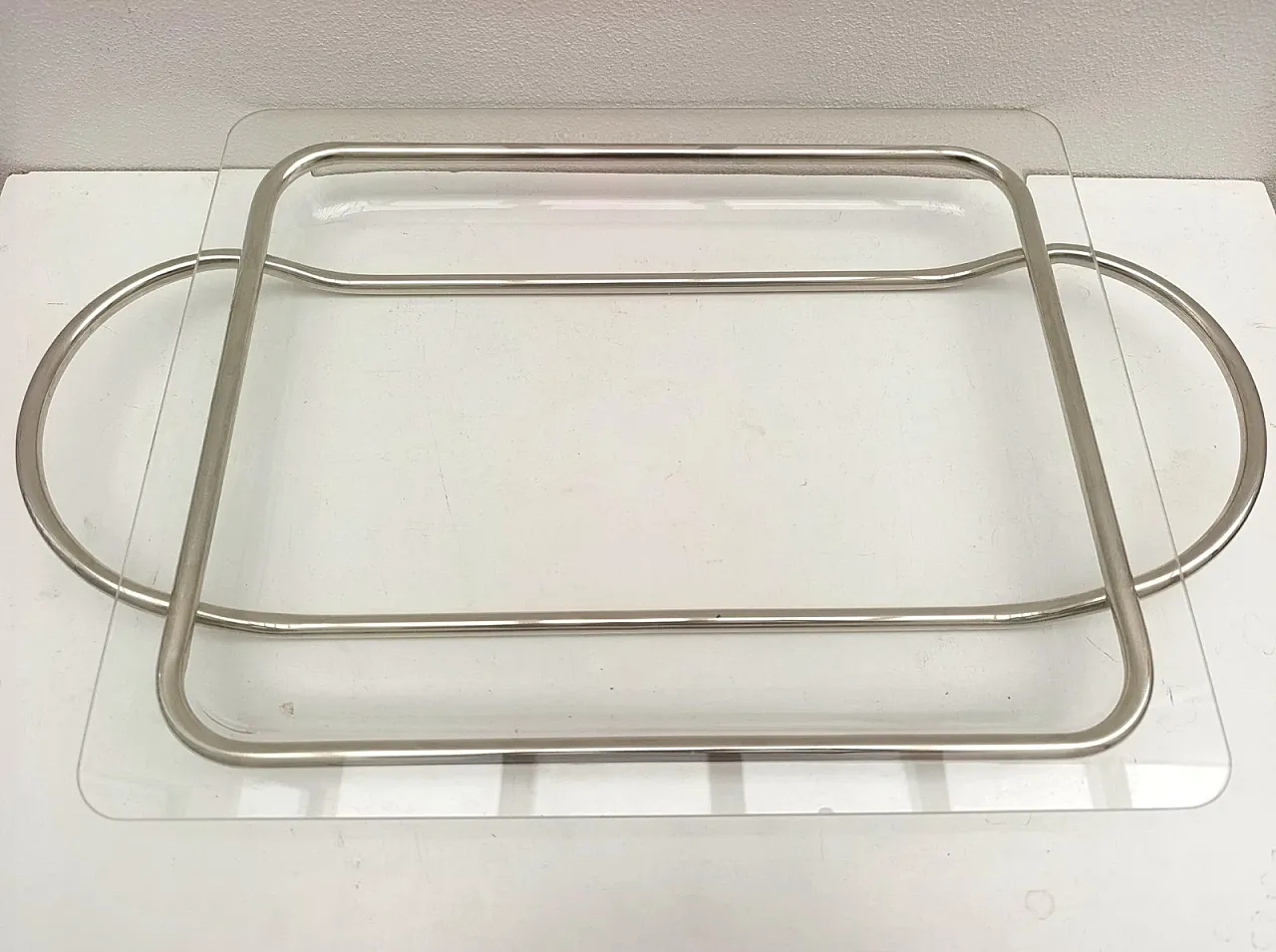 Vassoio argentato con vetro di Lino Sabattini, anni '80 1