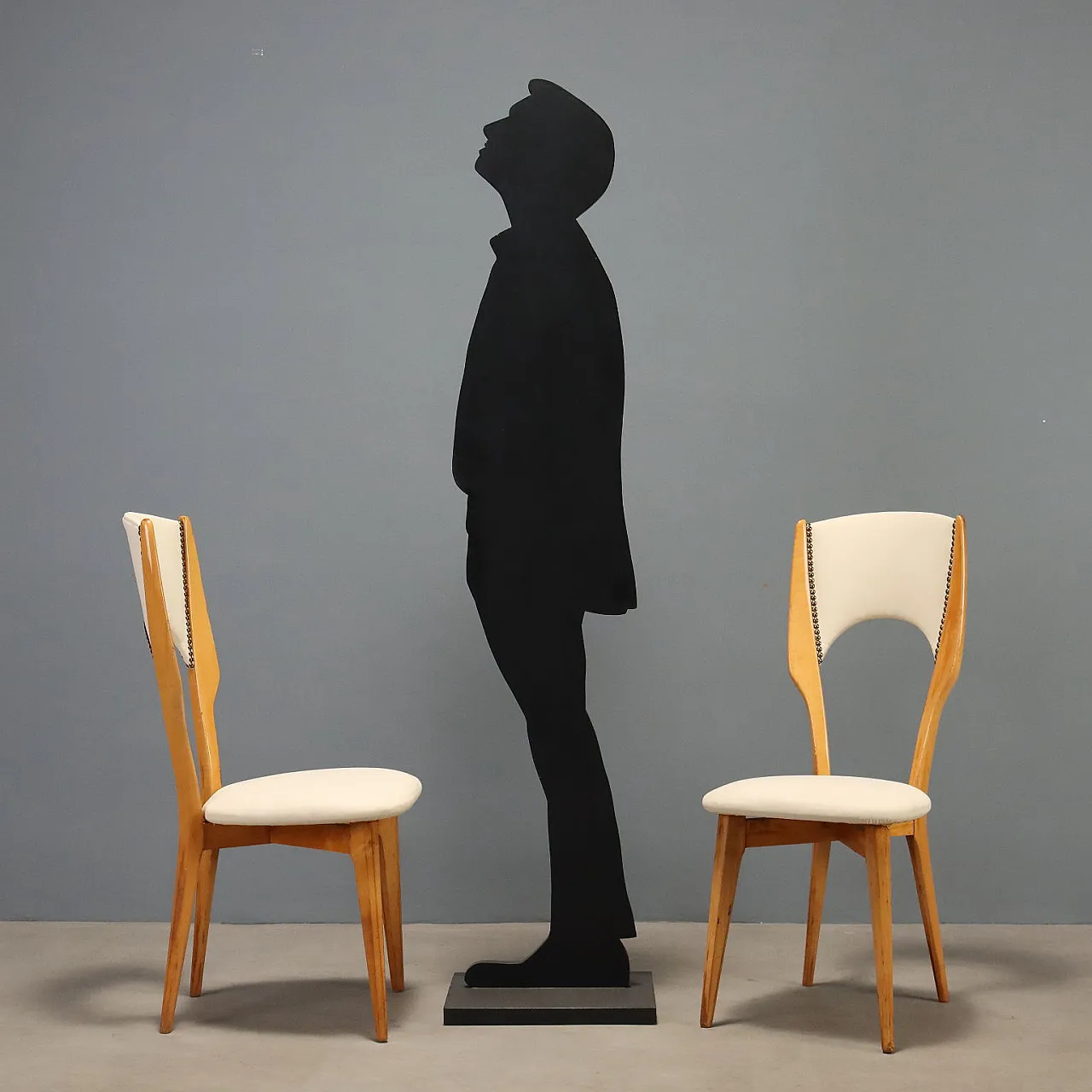 6 Beech and faux leather chairs, 1960s 3