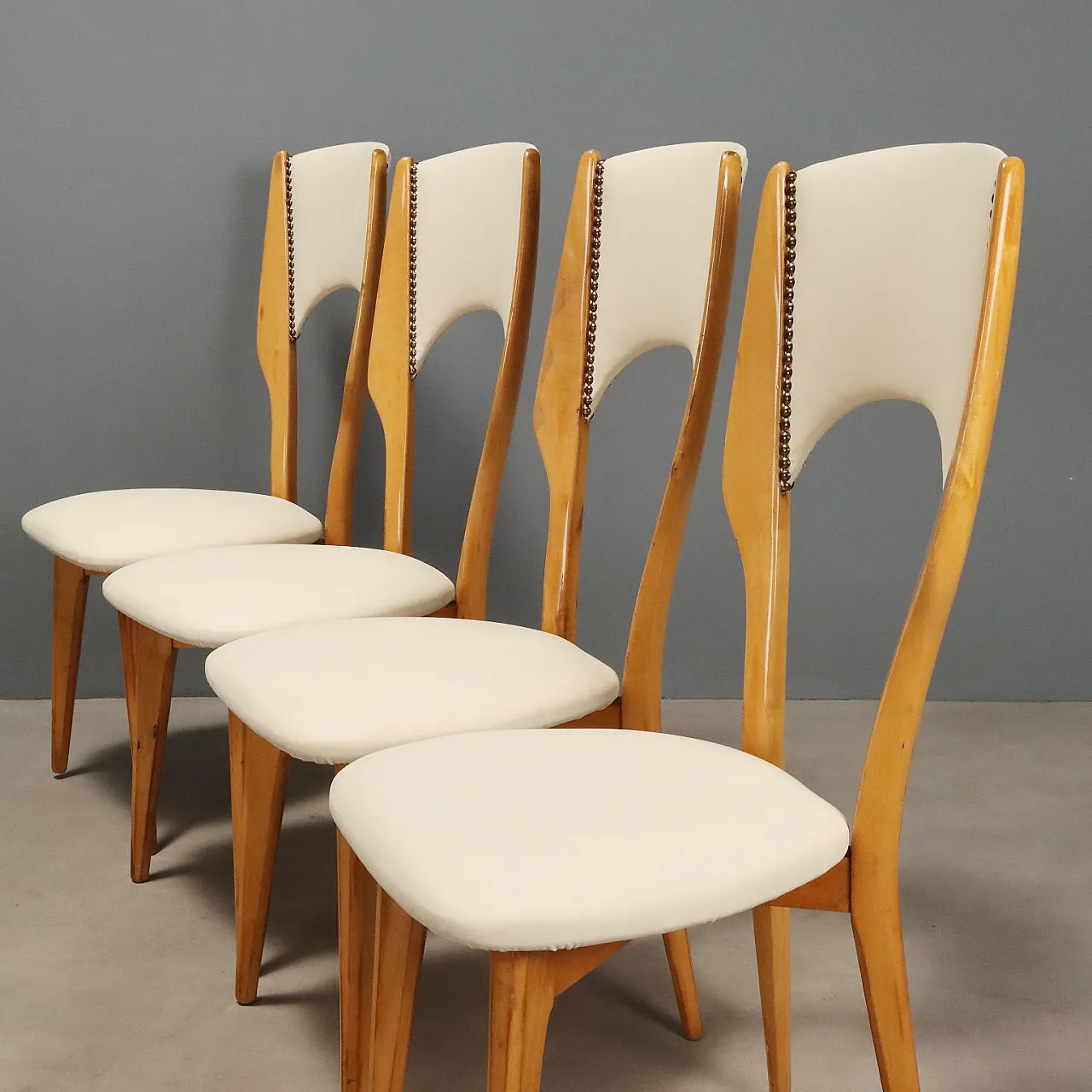 6 Beech and faux leather chairs, 1960s 4