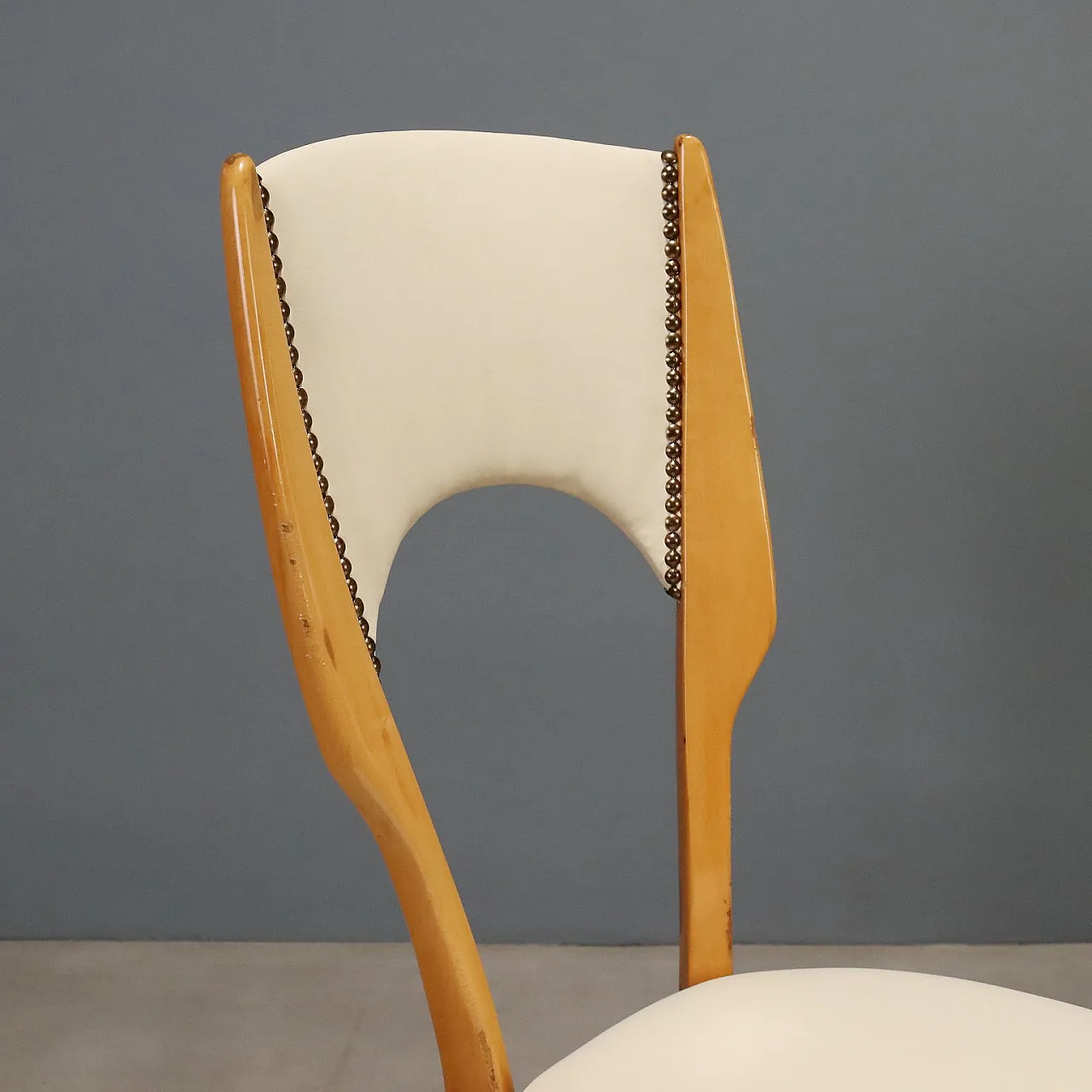 6 Beech and faux leather chairs, 1960s 5