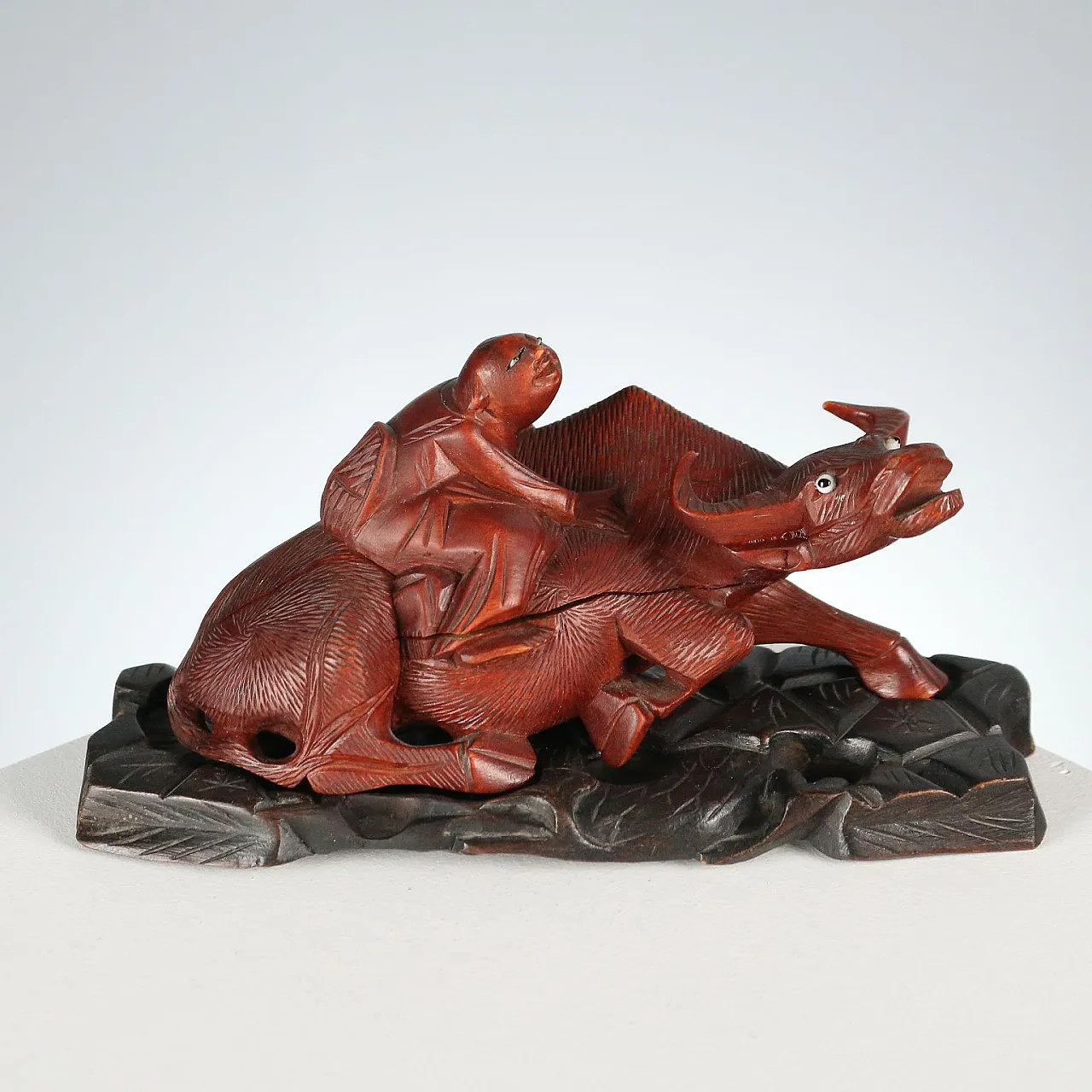 Child and Buffalo wooden sculpture, 20th century 1