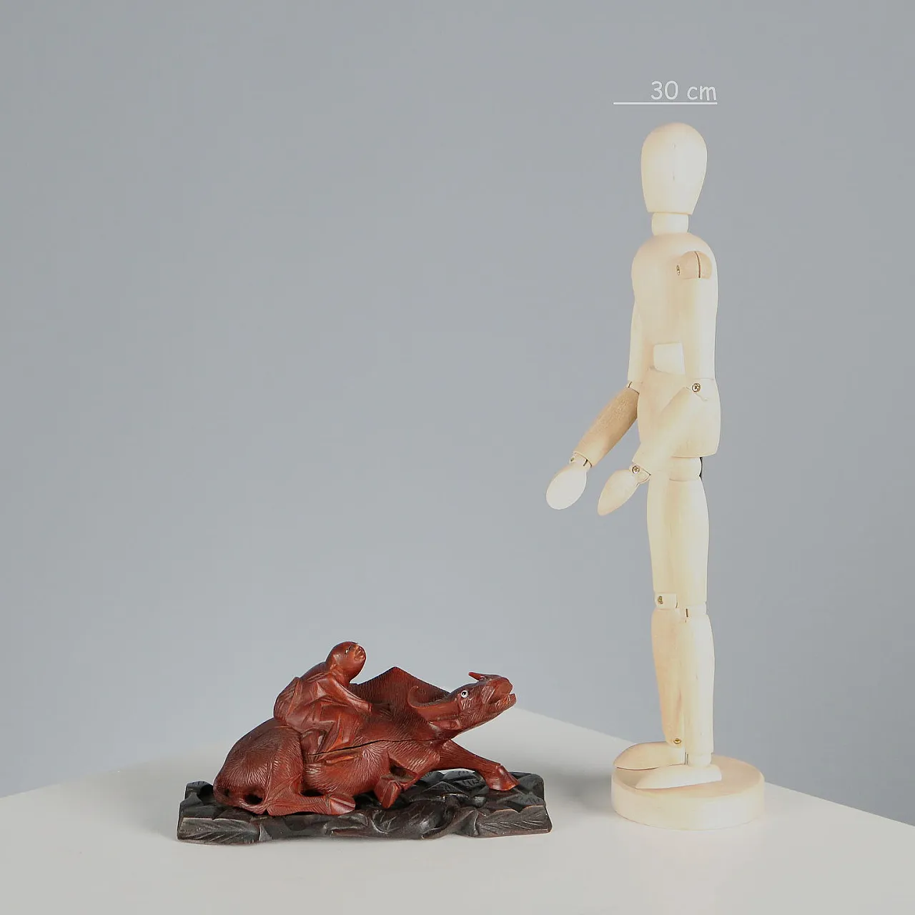 Child and Buffalo wooden sculpture, 20th century 2