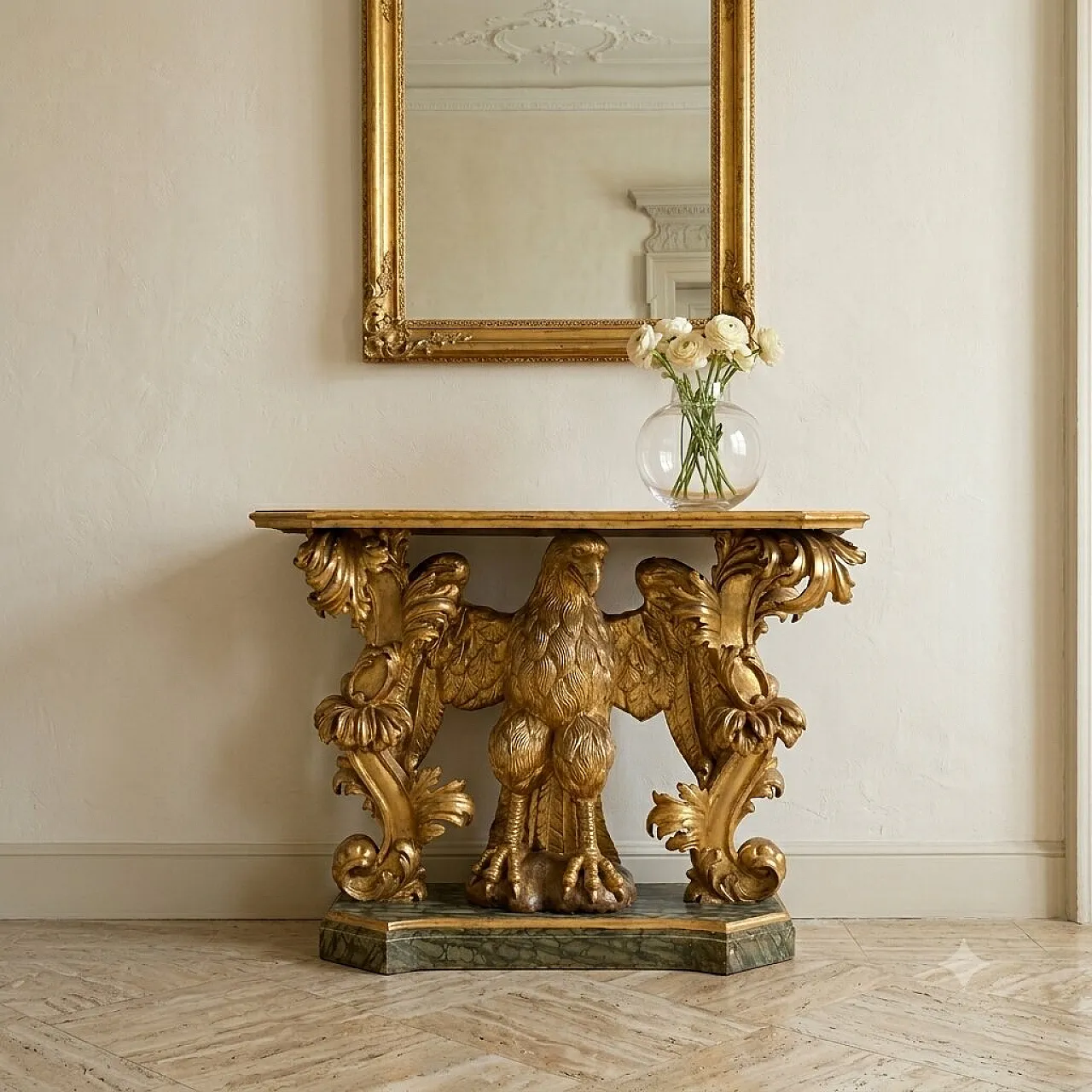 Baroque console in carved and gilded wood, 18th century 2