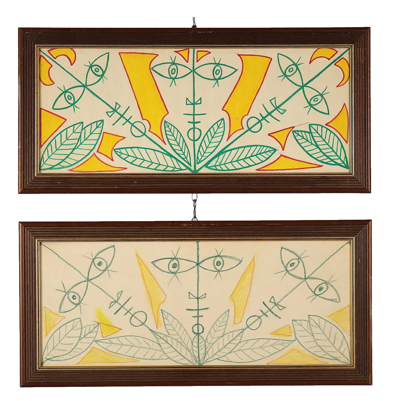Jean Cocteau, 3 faces 8 leaves, guache su carta entro cornice, '900 1