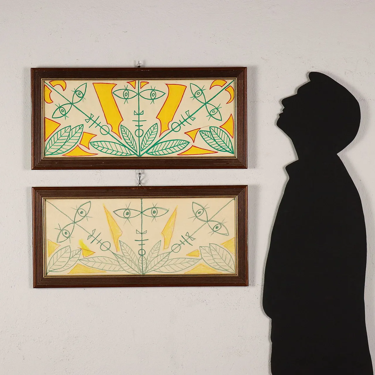 Jean Cocteau, 3 faces 8 leaves, guache su carta entro cornice, '900 2