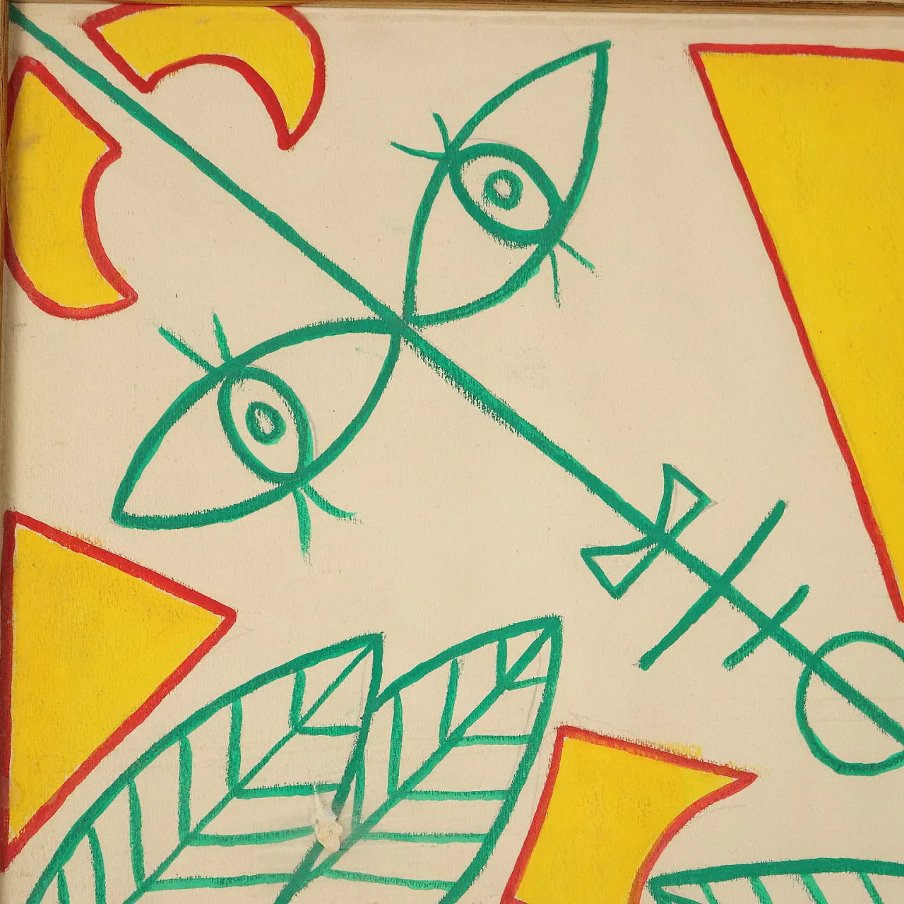 Jean Cocteau, 3 faces 8 leaves, guache su carta entro cornice, '900 4