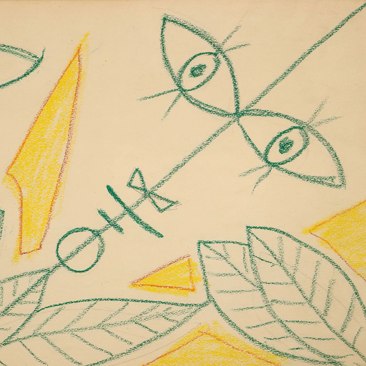 Jean Cocteau, 3 faces 8 leaves, guache su carta entro cornice, '900 5