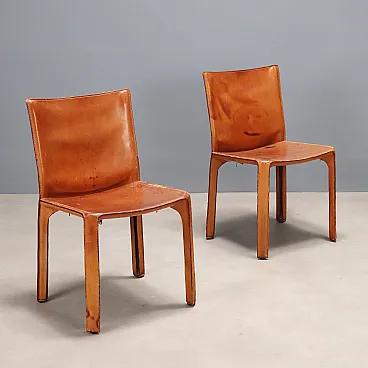 Pair of Cab 412 cognac color chairs, 20th century