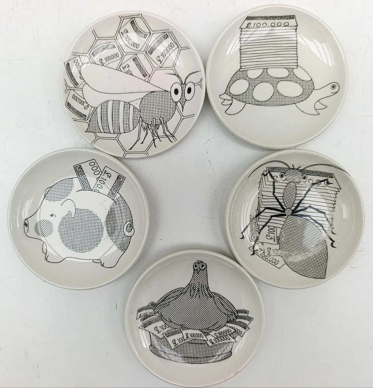 5 piattini in ceramica, Serie Animali, PIERO FORNASETTI, anni '60 5