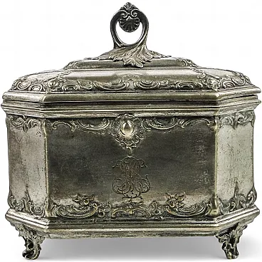Rococo sugar bowl in plated brass by Norblin, 20th century