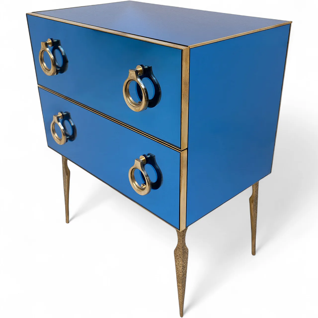 Blue mirrored chest of drawers with brass details, 2000s 9