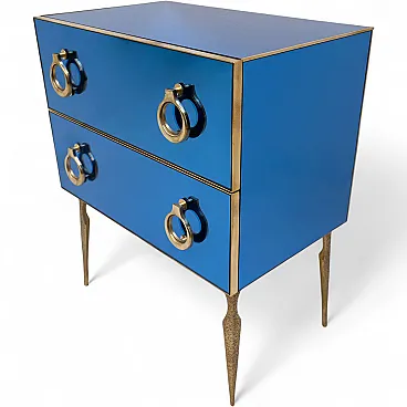 Blue mirrored chest of drawers with brass details, 2000s