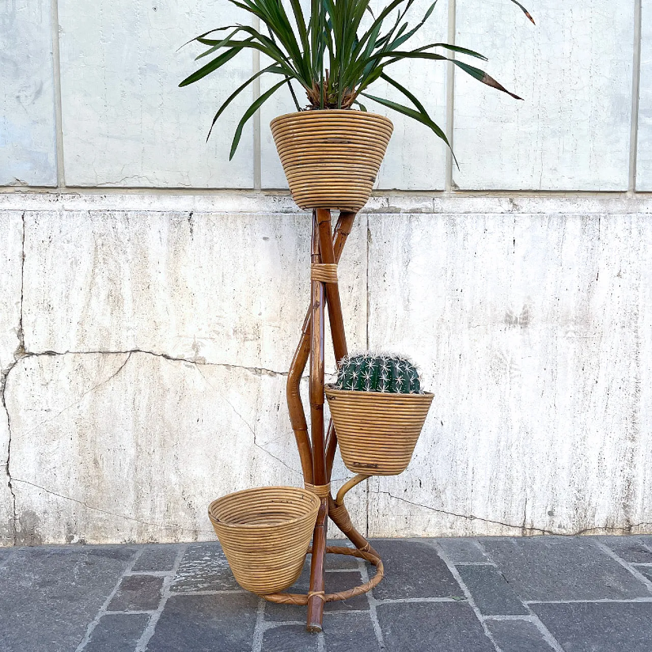 Bamboo and rattan planter, 1950s 1