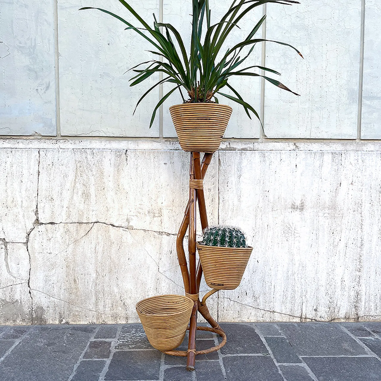 Bamboo and rattan planter, 1950s 2