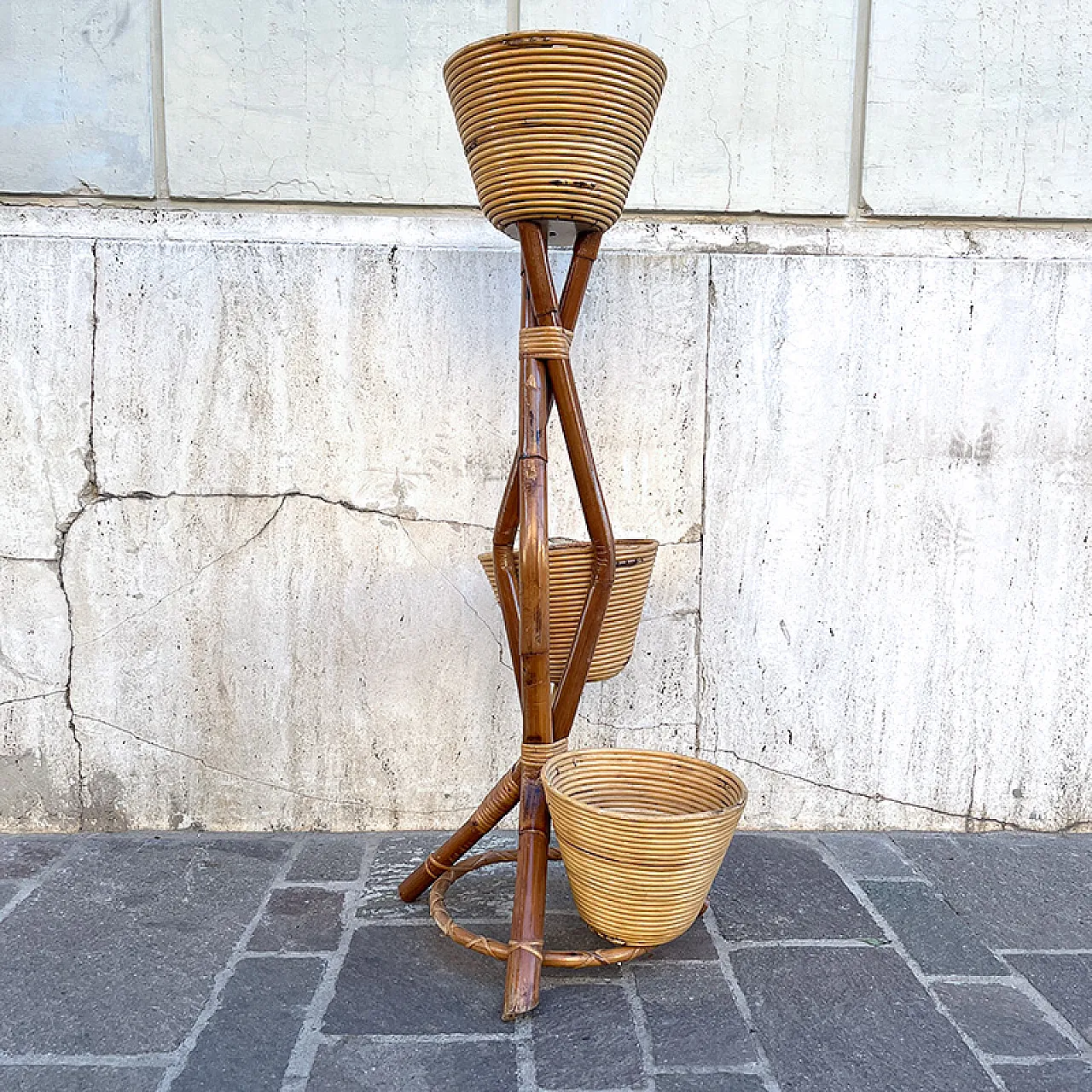 Bamboo and rattan planter, 1950s 3