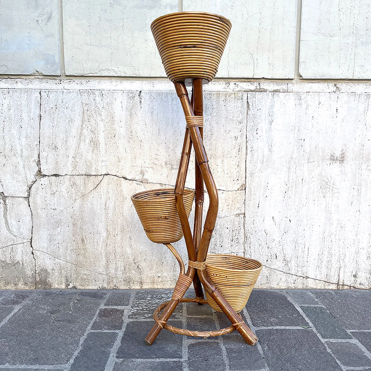 Bamboo and rattan planter, 1950s 4