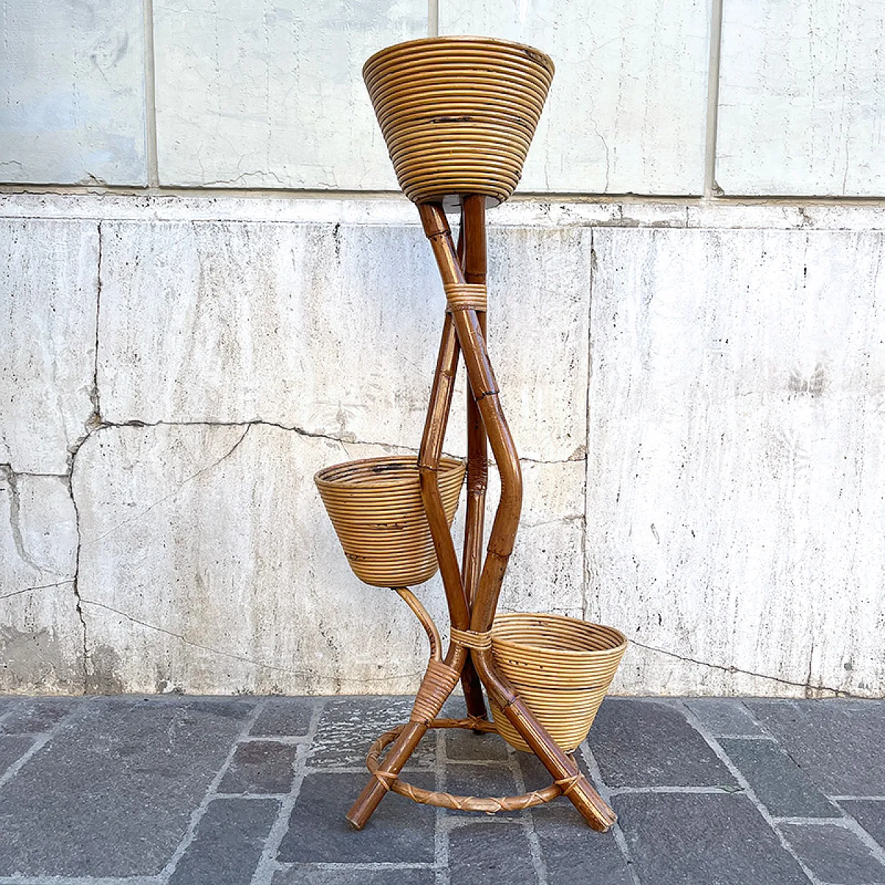 Bamboo and rattan planter, 1950s 5