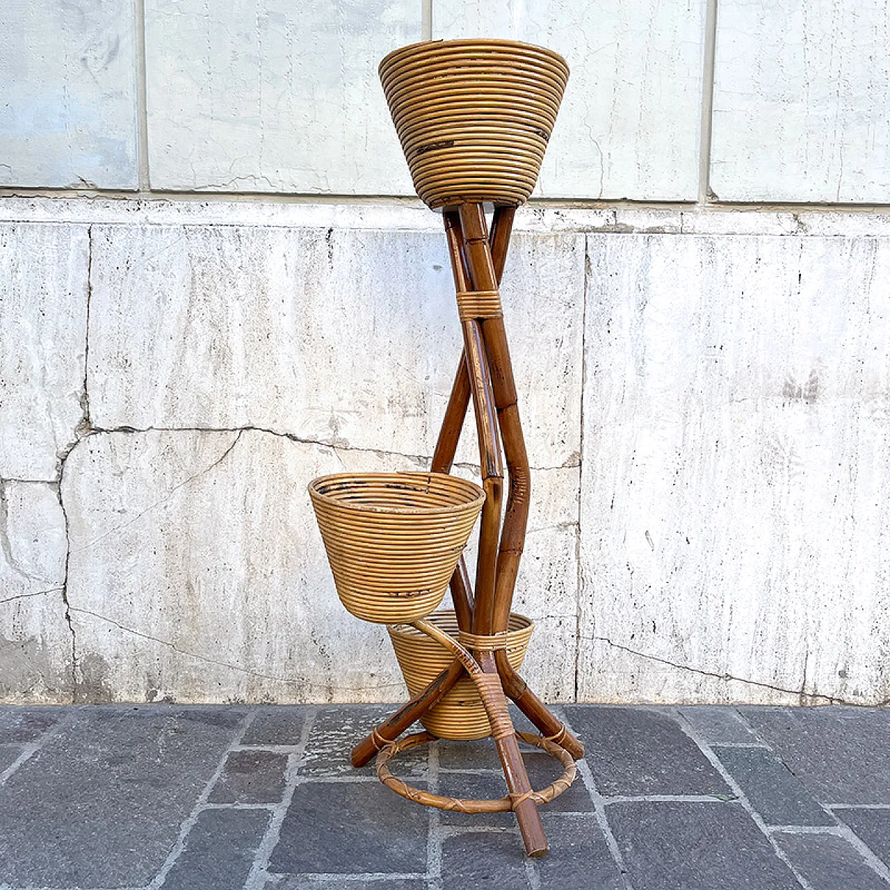 Bamboo and rattan planter, 1950s 6