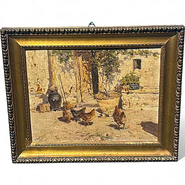 Antique oil painting on canvas popular court scene from the early 1900s, size 40