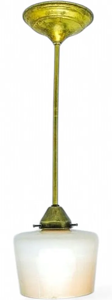 Mid-Century Pendant Lamp in Brass and Glass, 1950s