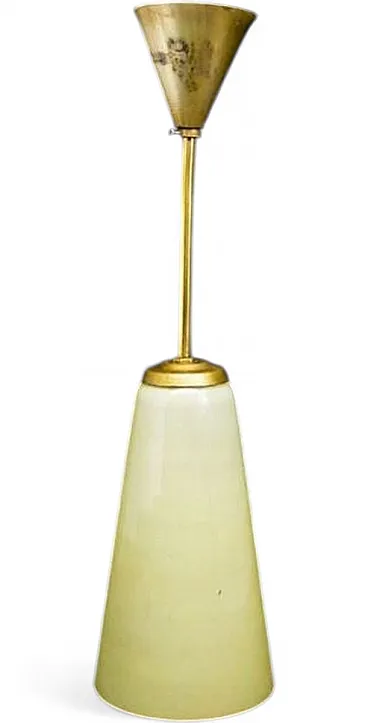 Mid-Century Pendant Lamp in Glass and Brass, 1950s