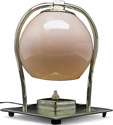 Glass and Metal Table Lamp, Germany, 1930s