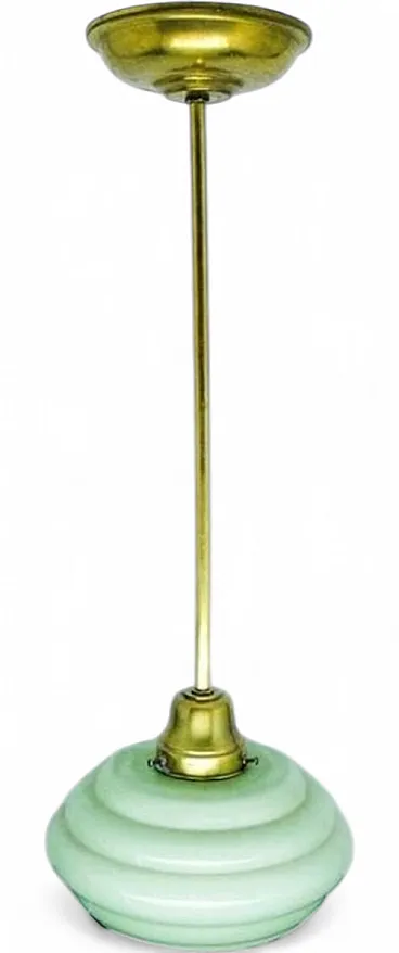 Mid-Century Glass and Brass Pendant Lamp, 1950s
