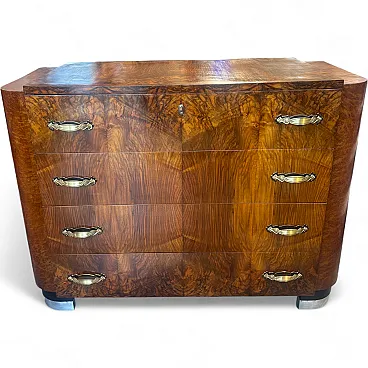 Art Deco chest of drawers in walnut and metal, 1940s